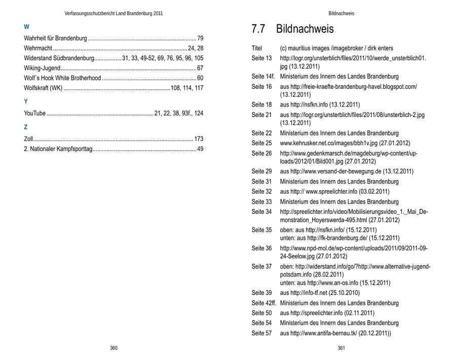 Seite 184 des Verfassungsschutzbericht 2011 Brandenburg