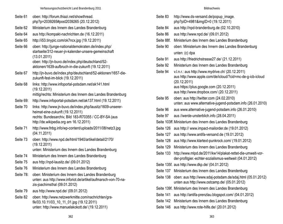 Seite 185 des Verfassungsschutzbericht 2011 Brandenburg