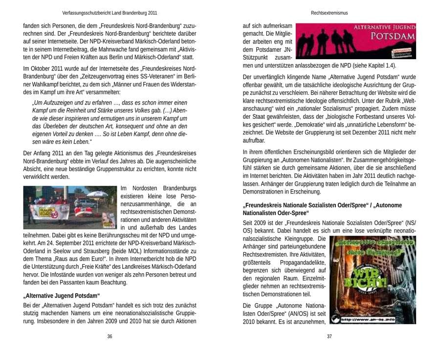 Seite 22 des Verfassungsschutzbericht 2011 Brandenburg