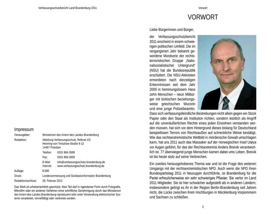 Seite 4 des Verfassungsschutzbericht 2011 Brandenburg