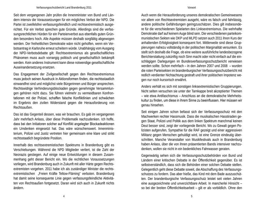 Seite 5 des Verfassungsschutzbericht 2011 Brandenburg