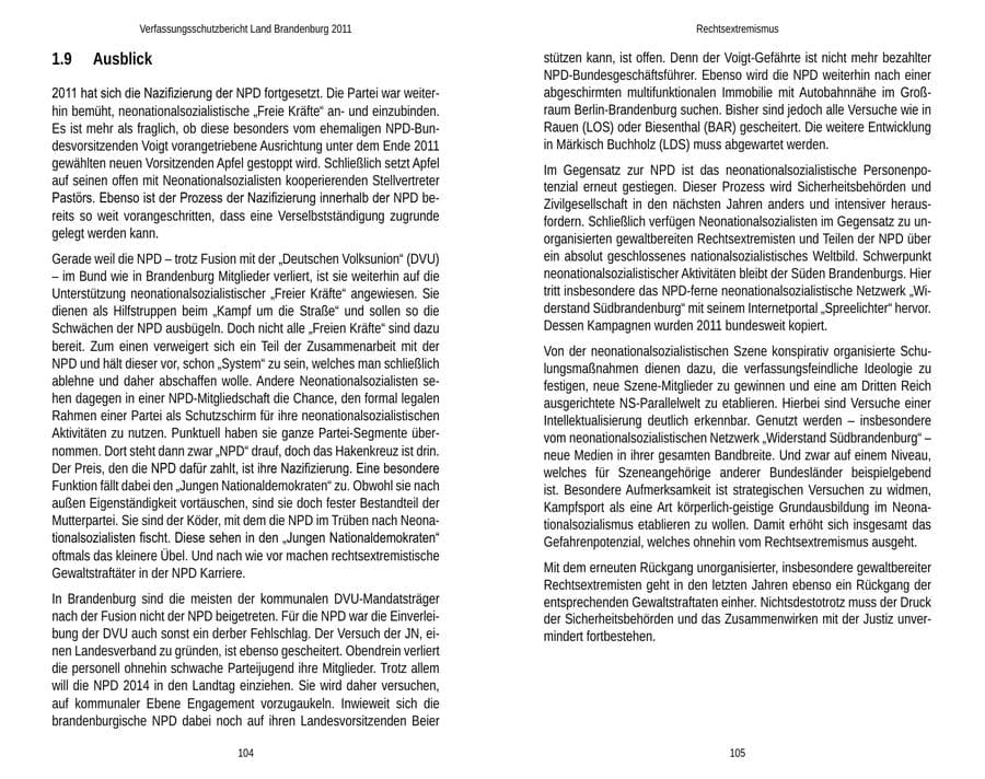 Seite 56 des Verfassungsschutzbericht 2011 Brandenburg