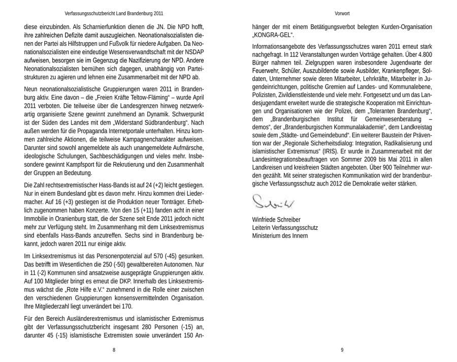 Seite 7 des Verfassungsschutzbericht 2011 Brandenburg