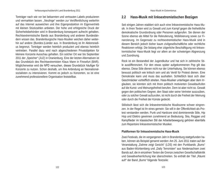 Seite 65 des Verfassungsschutzbericht 2011 Brandenburg