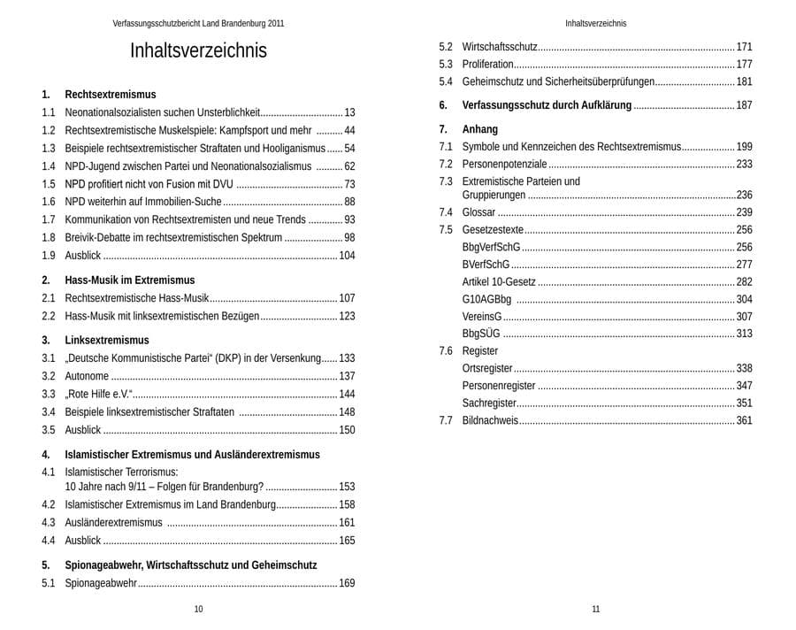Seite 8 des Verfassungsschutzbericht 2011 Brandenburg