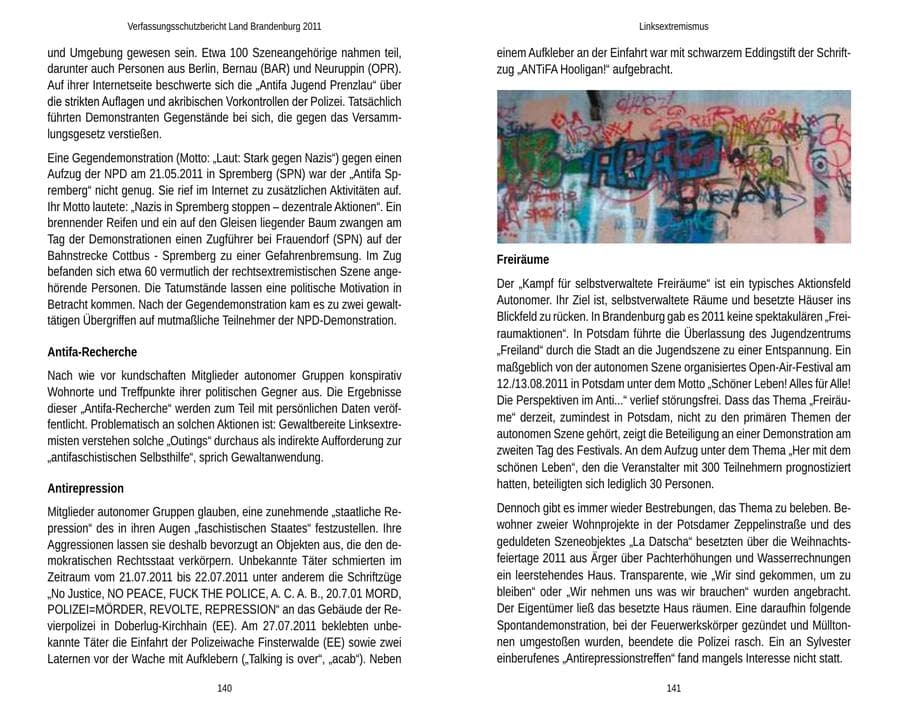 Seite 74 des Verfassungsschutzbericht 2011 Brandenburg