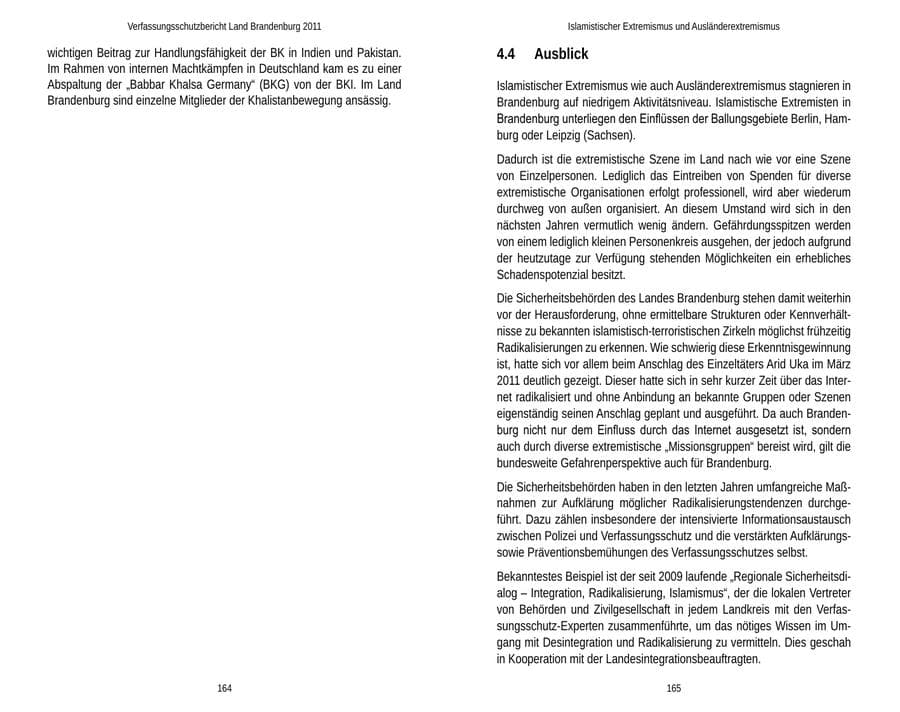 Seite 86 des Verfassungsschutzbericht 2011 Brandenburg