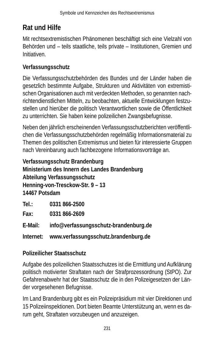 Seite 231 des Verfassungsschutzbericht 2012 Brandenburg
