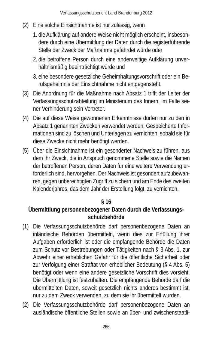 Seite 266 des Verfassungsschutzbericht 2012 Brandenburg