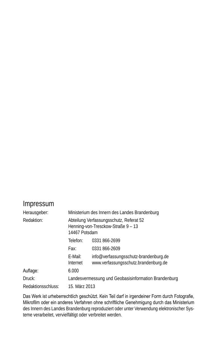 Seite 4 des Verfassungsschutzbericht 2012 Brandenburg