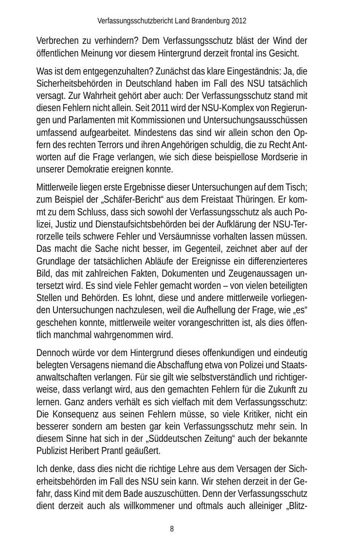 Seite 8 des Verfassungsschutzbericht 2012 Brandenburg