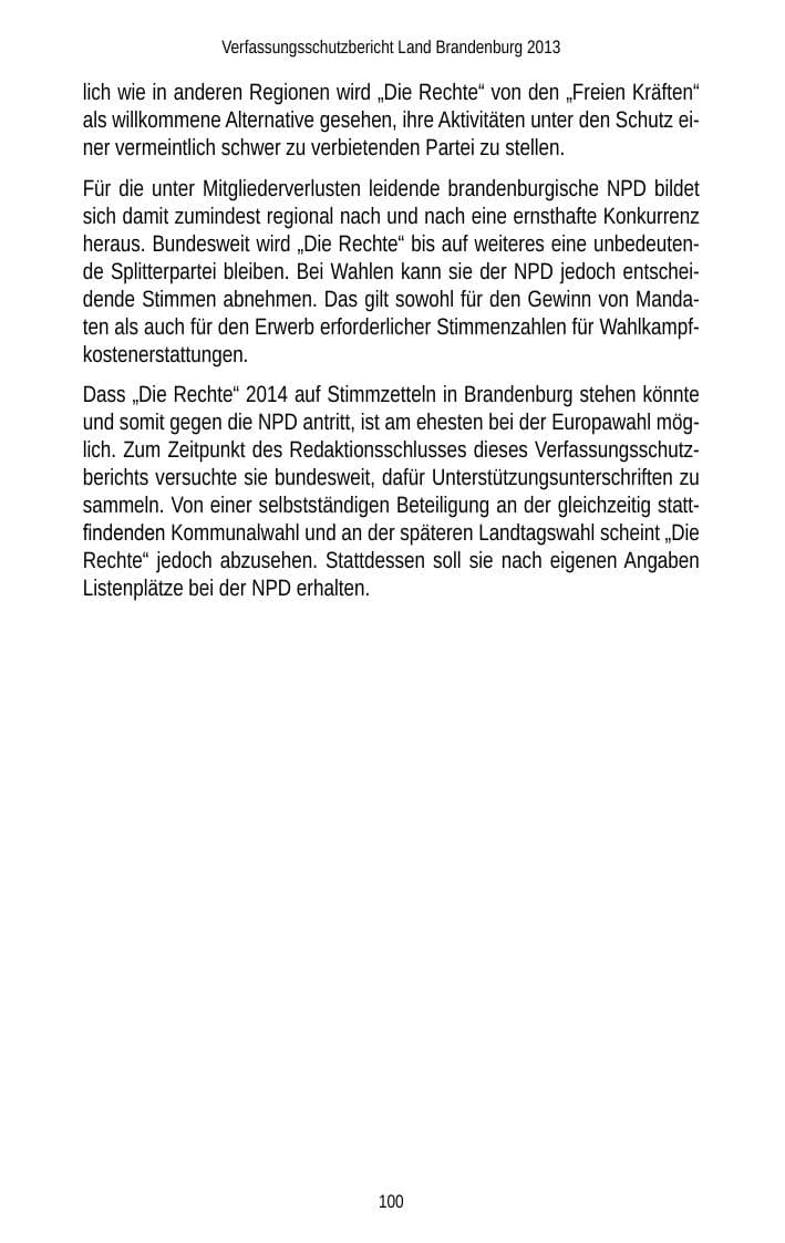 Seite 102 des Verfassungsschutzbericht 2013 Brandenburg