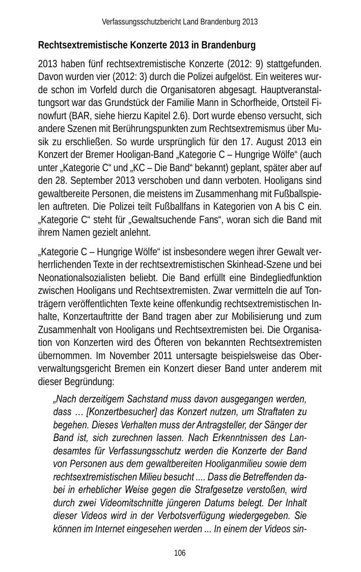 Seite 108 des Verfassungsschutzbericht 2013 Brandenburg