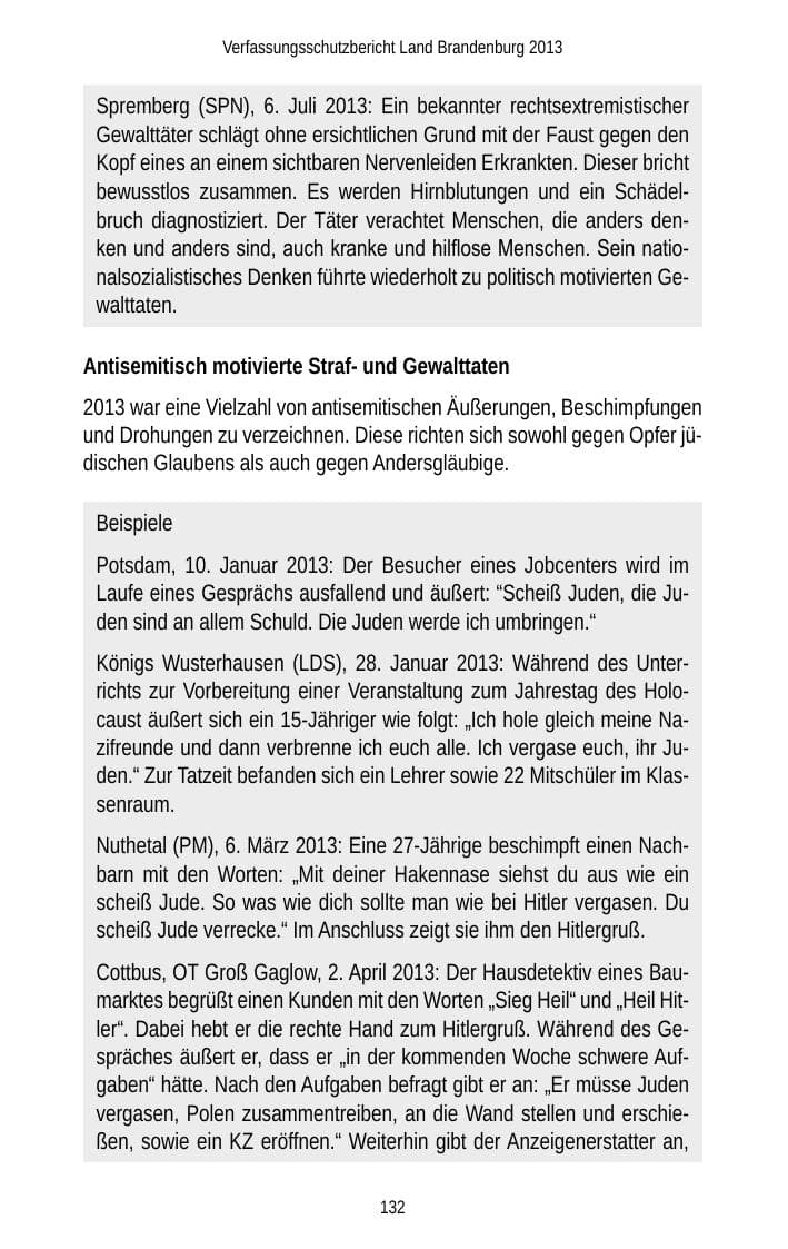 Seite 134 des Verfassungsschutzbericht 2013 Brandenburg