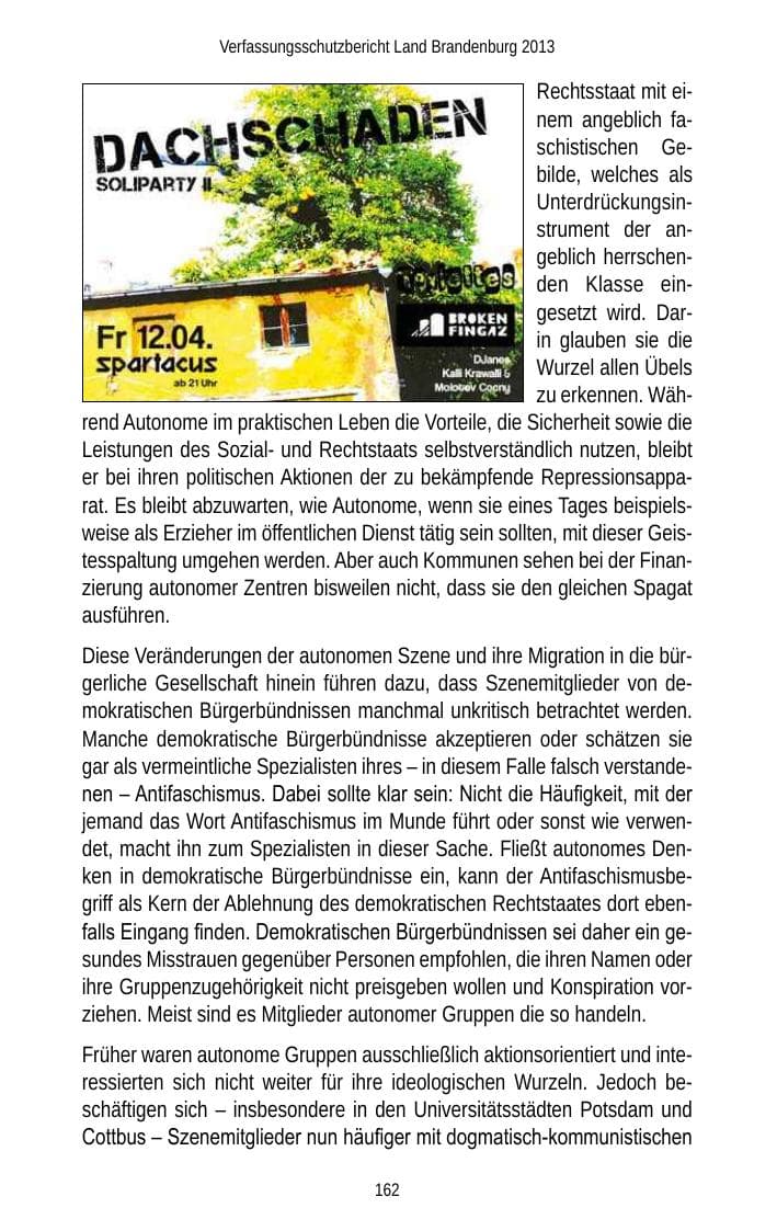 Seite 164 des Verfassungsschutzbericht 2013 Brandenburg