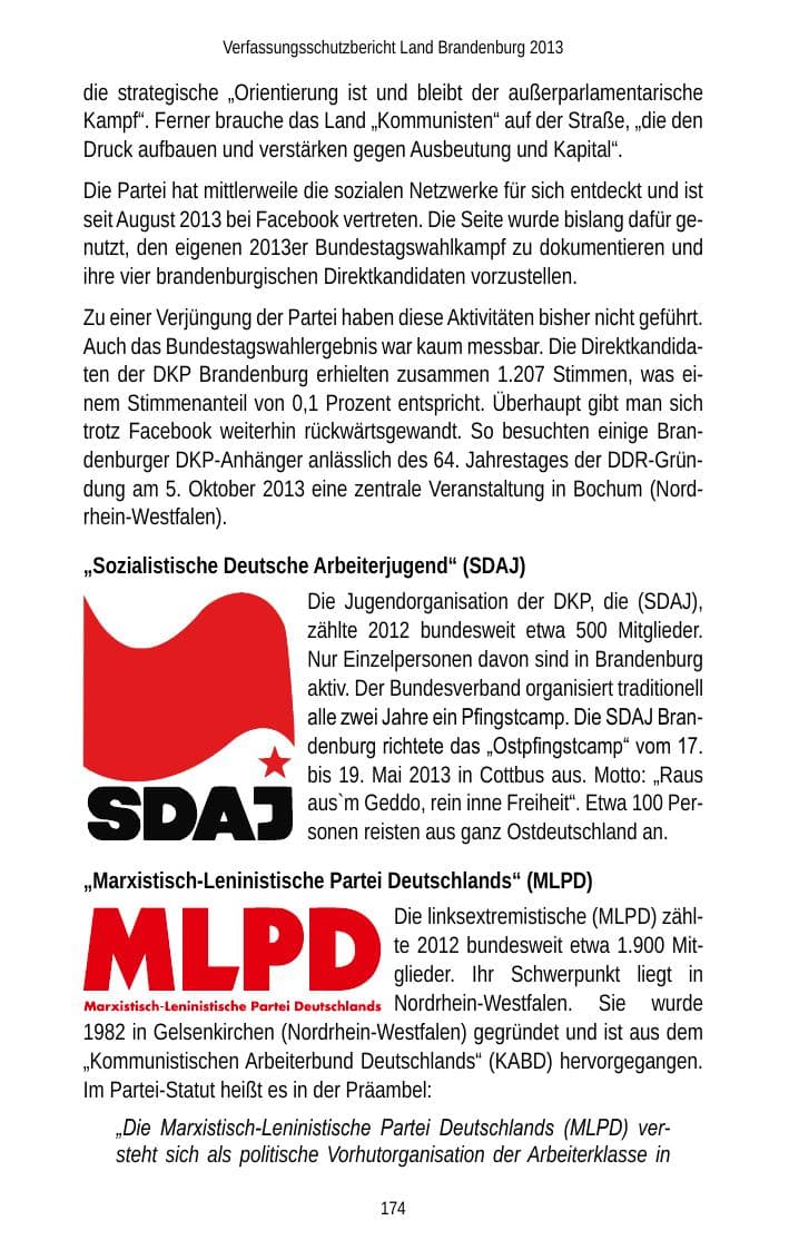 Seite 176 des Verfassungsschutzbericht 2013 Brandenburg