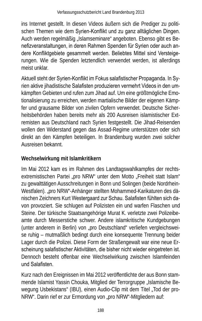 Seite 190 des Verfassungsschutzbericht 2013 Brandenburg