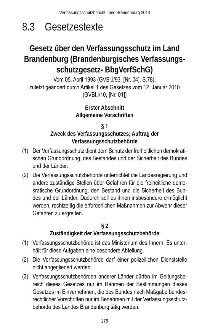 Seite 278 des Verfassungsschutzbericht 2013 Brandenburg