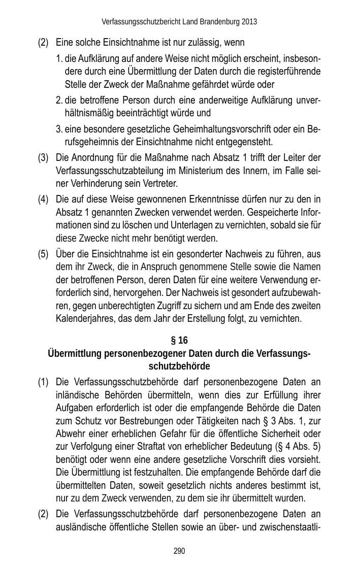 Seite 292 des Verfassungsschutzbericht 2013 Brandenburg