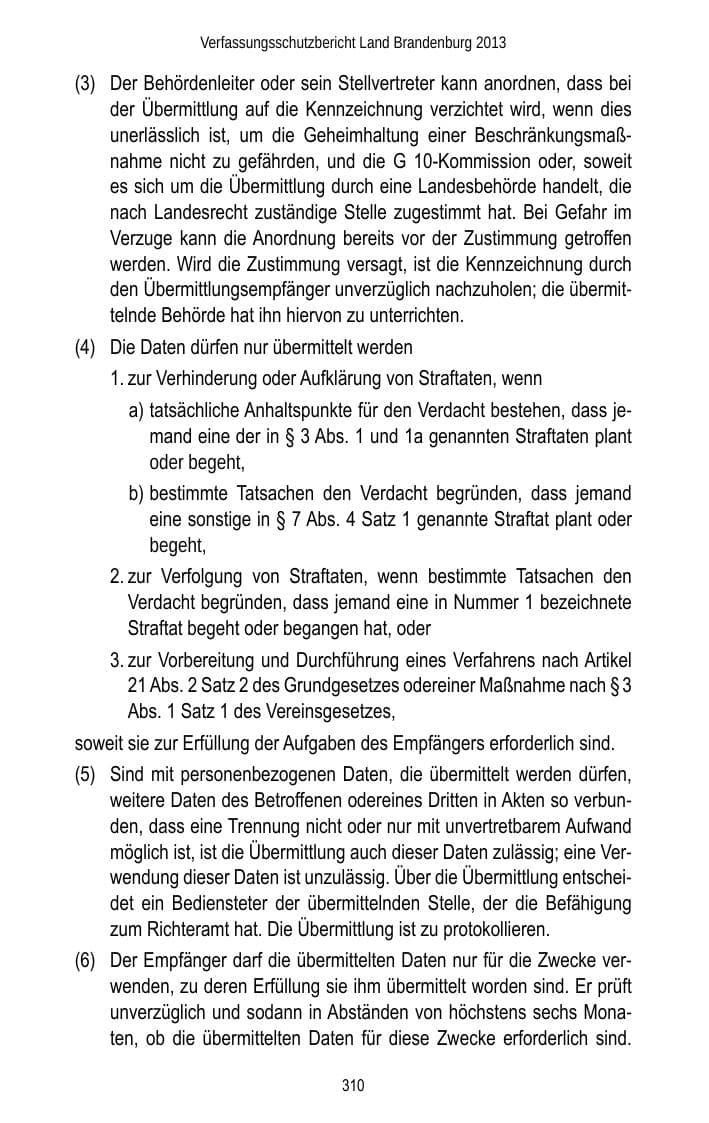Seite 312 des Verfassungsschutzbericht 2013 Brandenburg