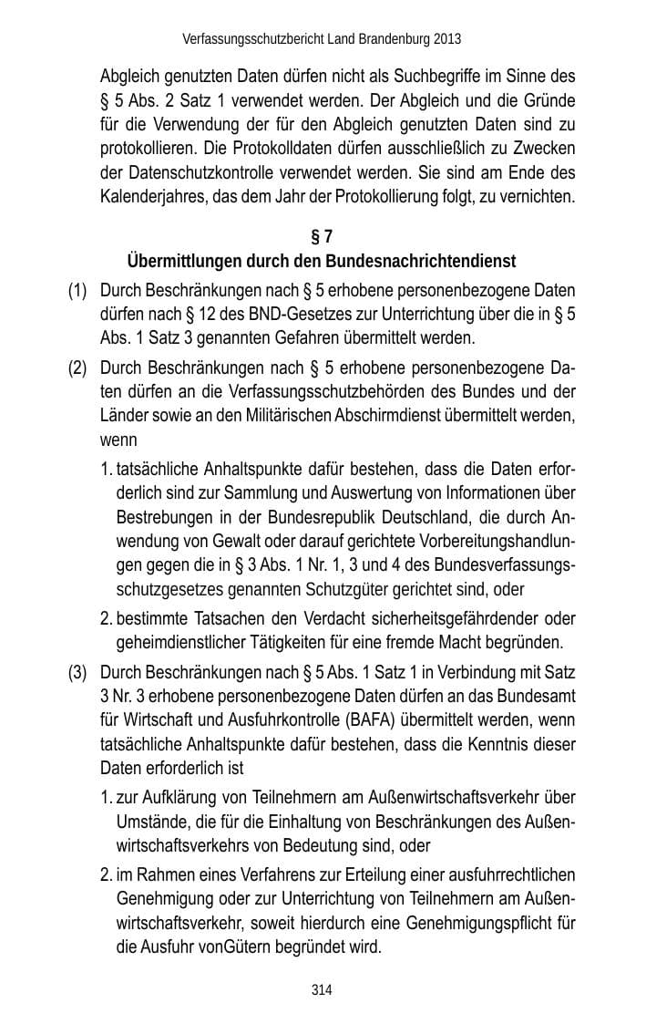 Seite 316 des Verfassungsschutzbericht 2013 Brandenburg