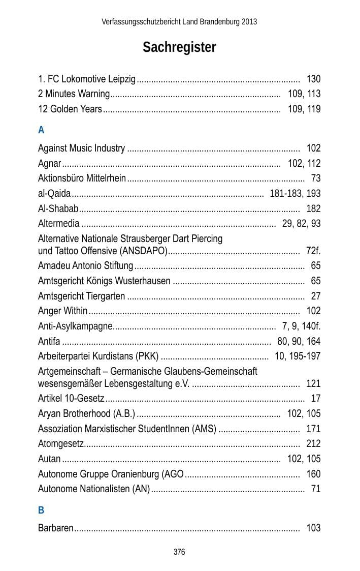 Seite 378 des Verfassungsschutzbericht 2013 Brandenburg