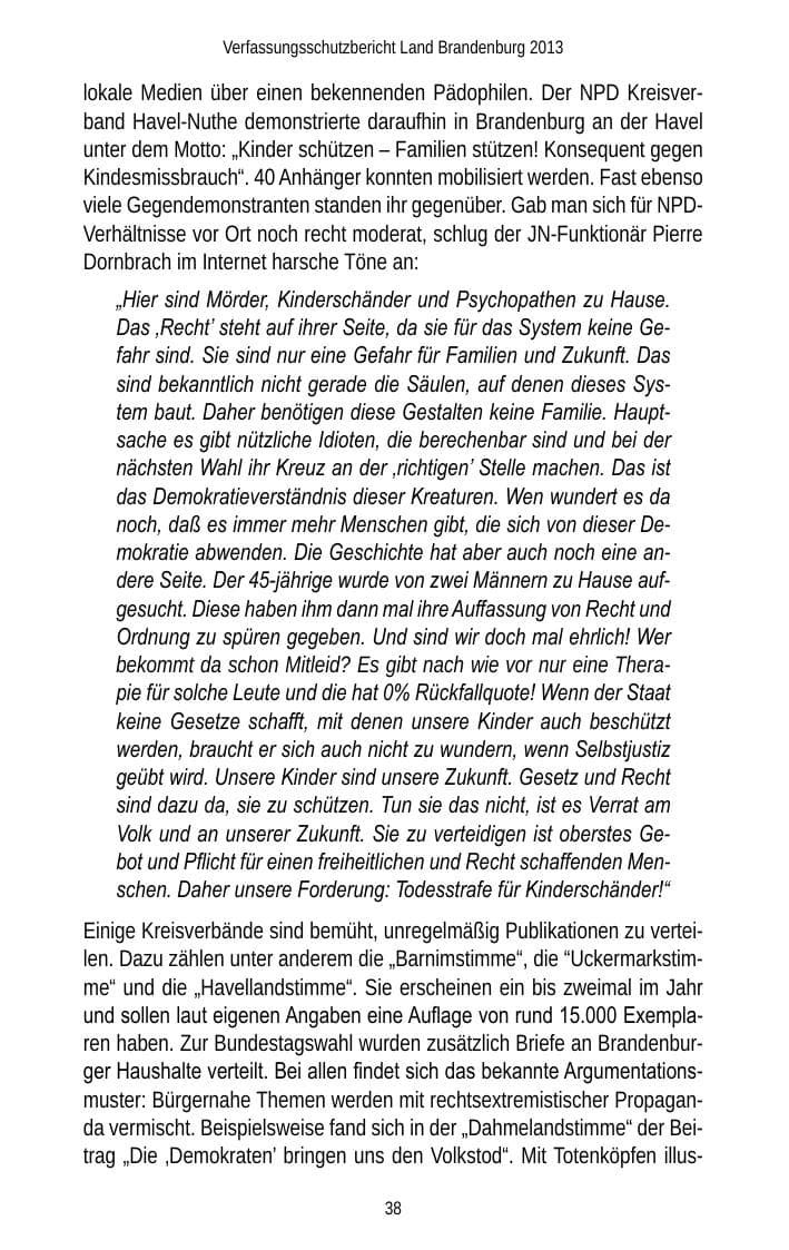 Seite 40 des Verfassungsschutzbericht 2013 Brandenburg