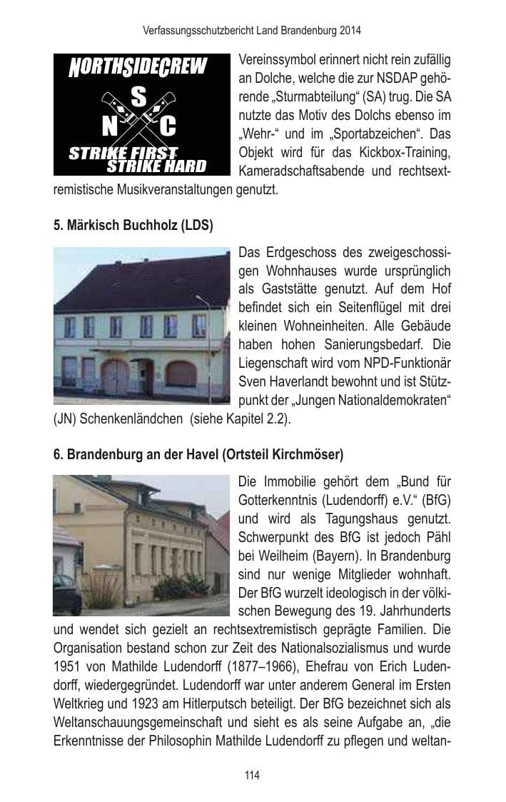Seite 116 des Verfassungsschutzbericht 2014 Brandenburg