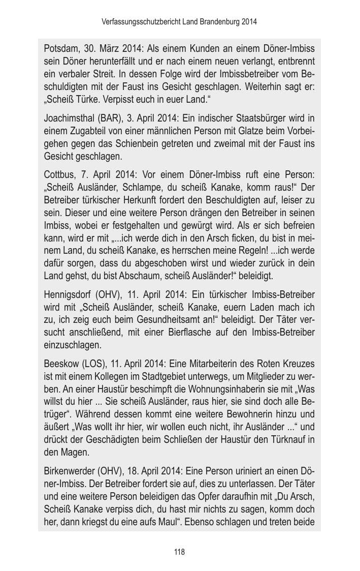 Seite 120 des Verfassungsschutzbericht 2014 Brandenburg