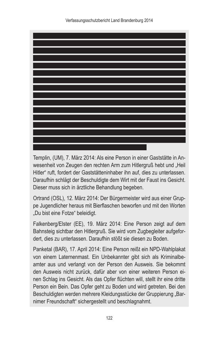 Seite 124 des Verfassungsschutzbericht 2014 Brandenburg