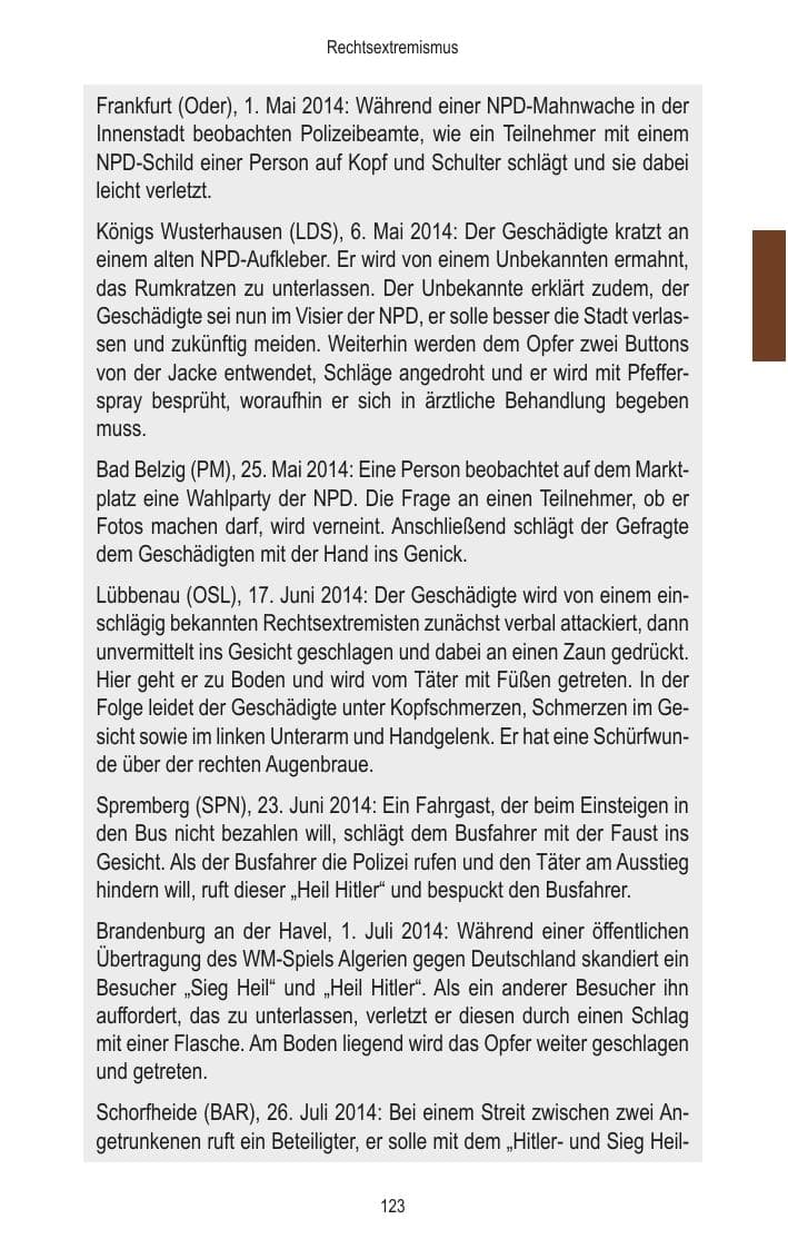 Seite 125 des Verfassungsschutzbericht 2014 Brandenburg