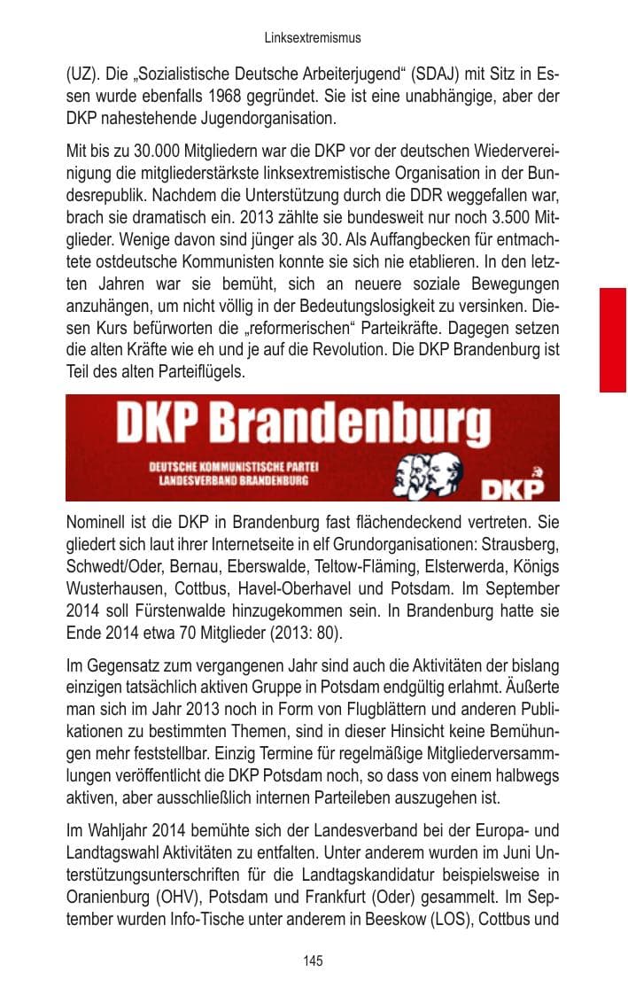 Seite 147 des Verfassungsschutzbericht 2014 Brandenburg