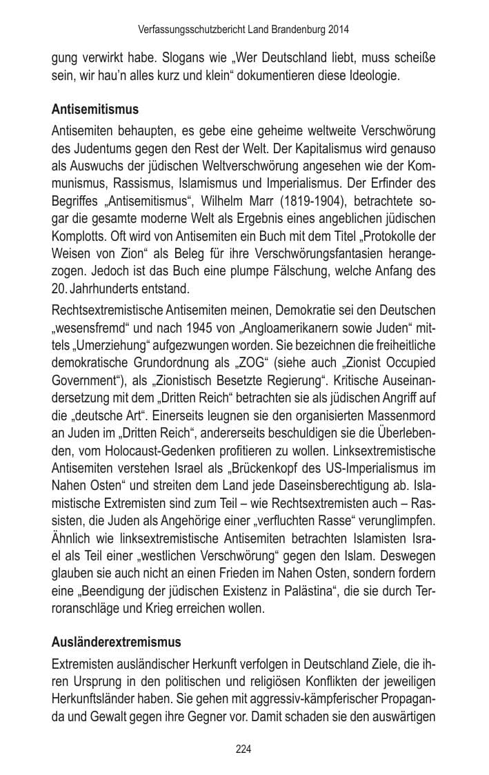 Seite 226 des Verfassungsschutzbericht 2014 Brandenburg