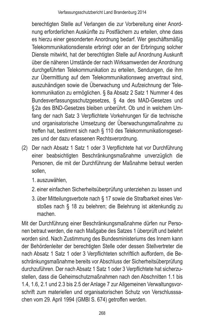 Seite 270 des Verfassungsschutzbericht 2014 Brandenburg