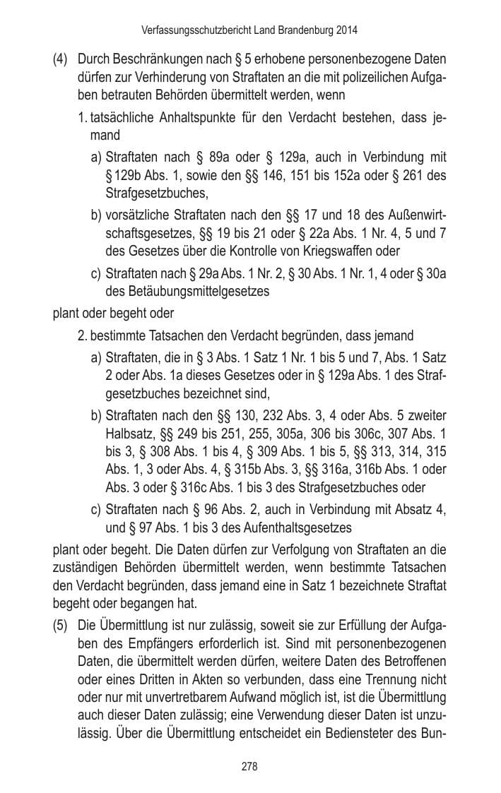 Seite 280 des Verfassungsschutzbericht 2014 Brandenburg