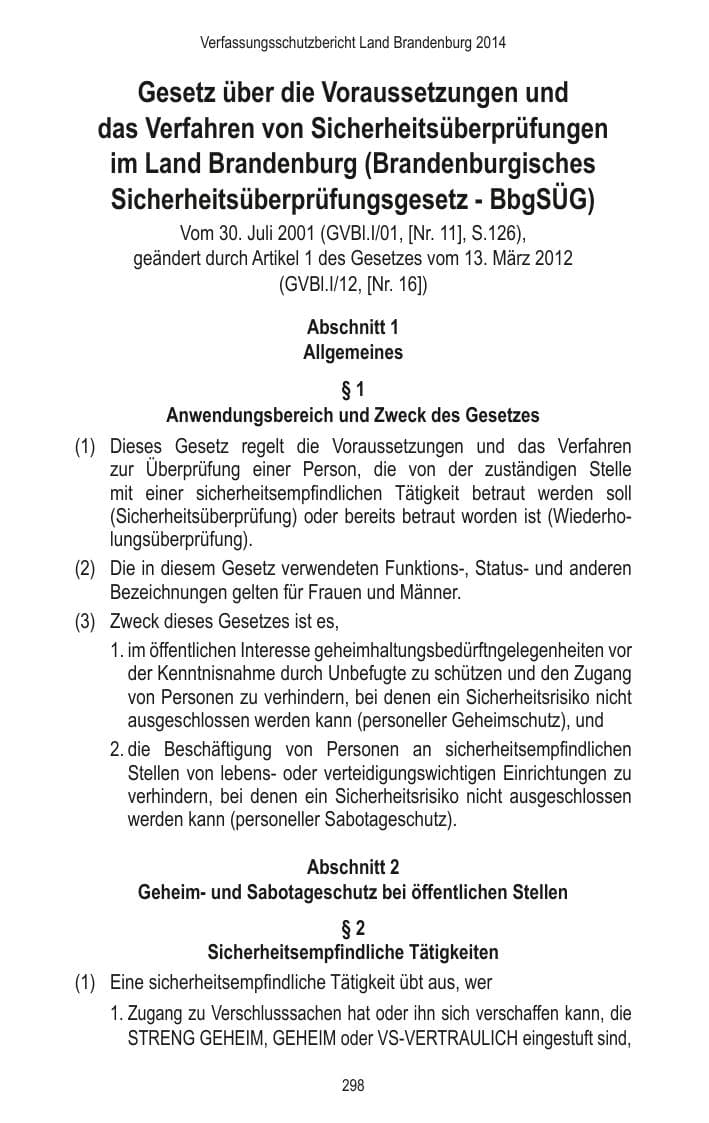Seite 300 des Verfassungsschutzbericht 2014 Brandenburg