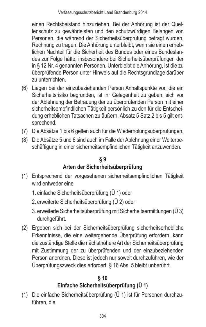 Seite 306 des Verfassungsschutzbericht 2014 Brandenburg