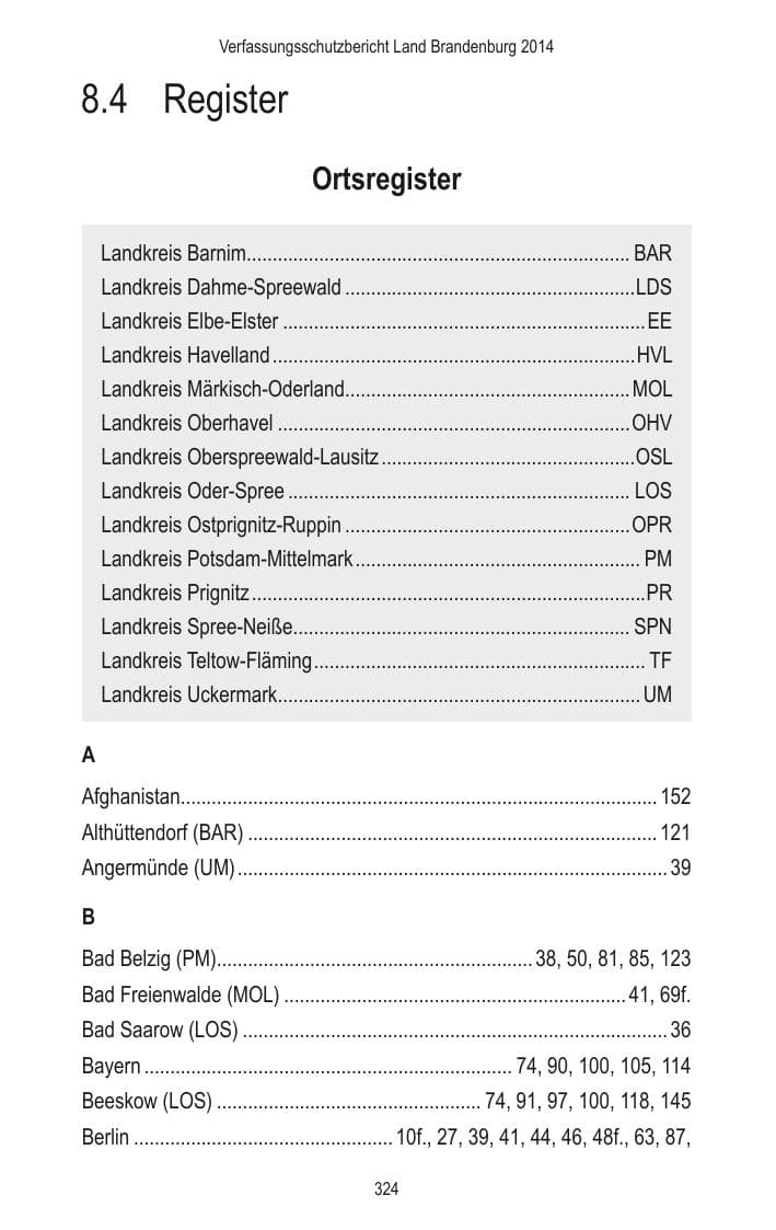 Seite 326 des Verfassungsschutzbericht 2014 Brandenburg