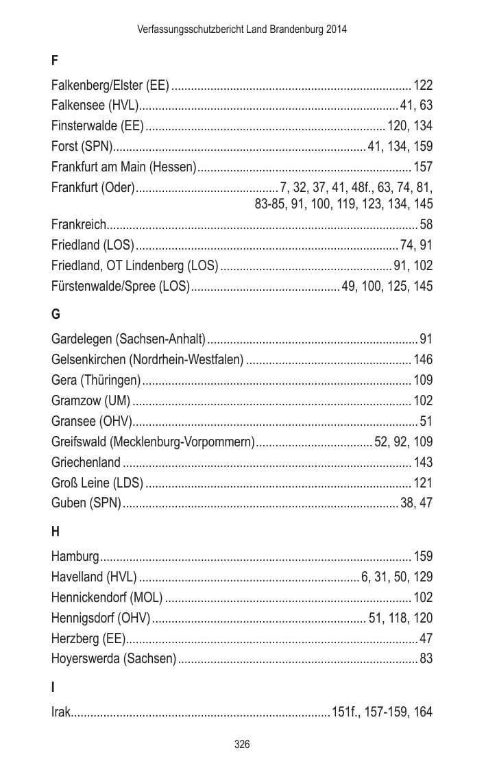 Seite 328 des Verfassungsschutzbericht 2014 Brandenburg