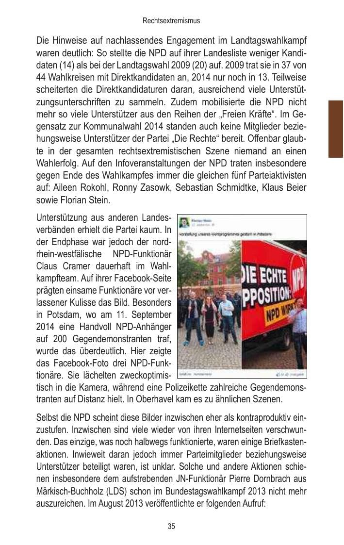 Seite 37 des Verfassungsschutzbericht 2014 Brandenburg