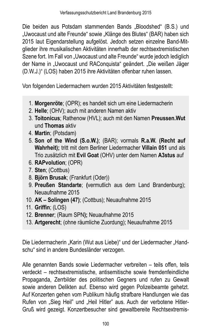 Seite 102 des Verfassungsschutzbericht 2015 Brandenburg