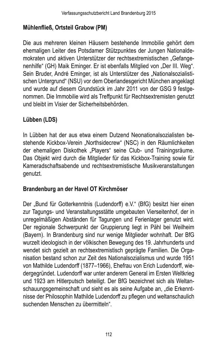 Seite 114 des Verfassungsschutzbericht 2015 Brandenburg
