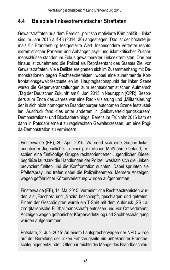 Seite 148 des Verfassungsschutzbericht 2015 Brandenburg
