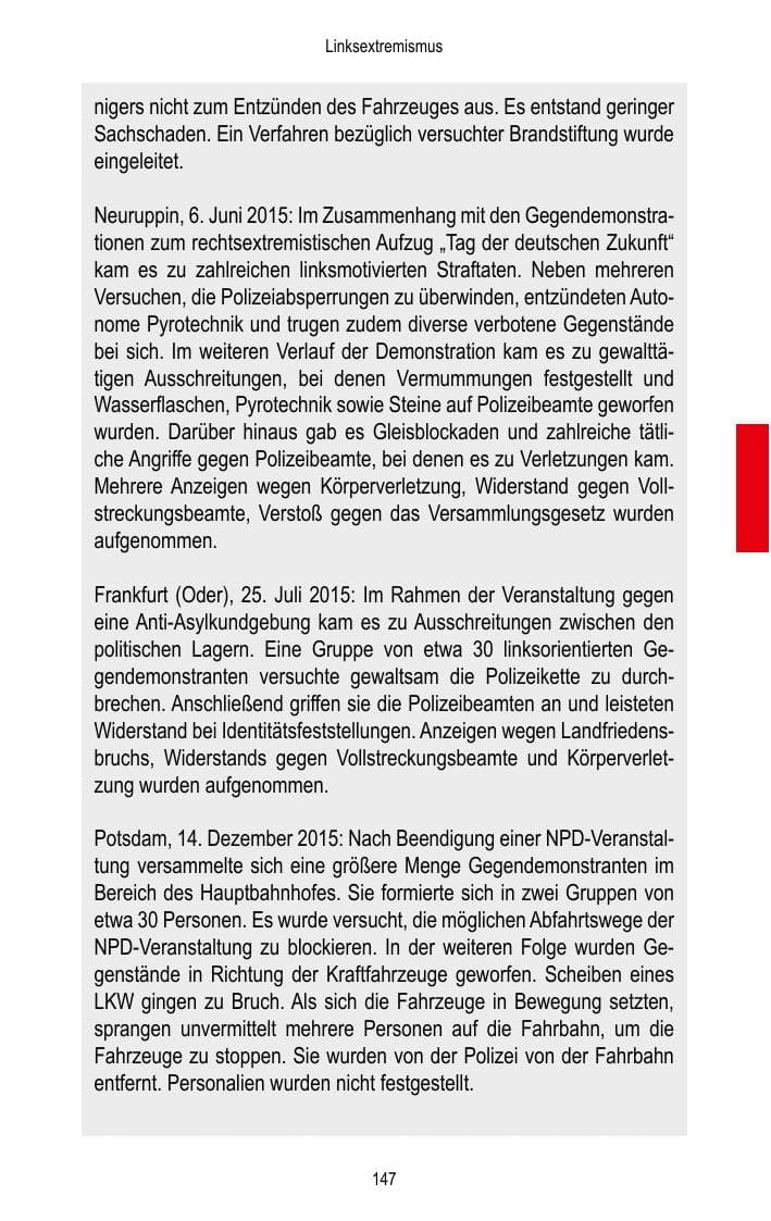 Seite 149 des Verfassungsschutzbericht 2015 Brandenburg