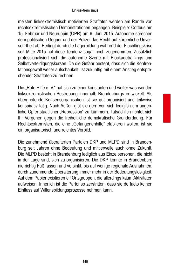 Seite 151 des Verfassungsschutzbericht 2015 Brandenburg