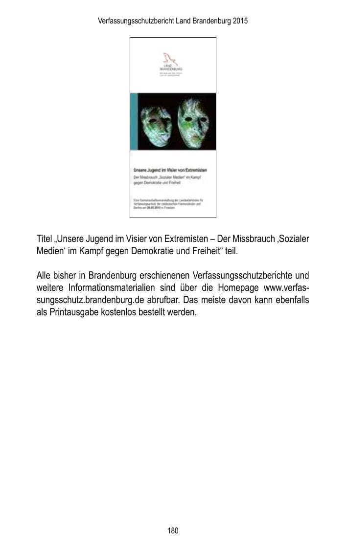 Seite 182 des Verfassungsschutzbericht 2015 Brandenburg