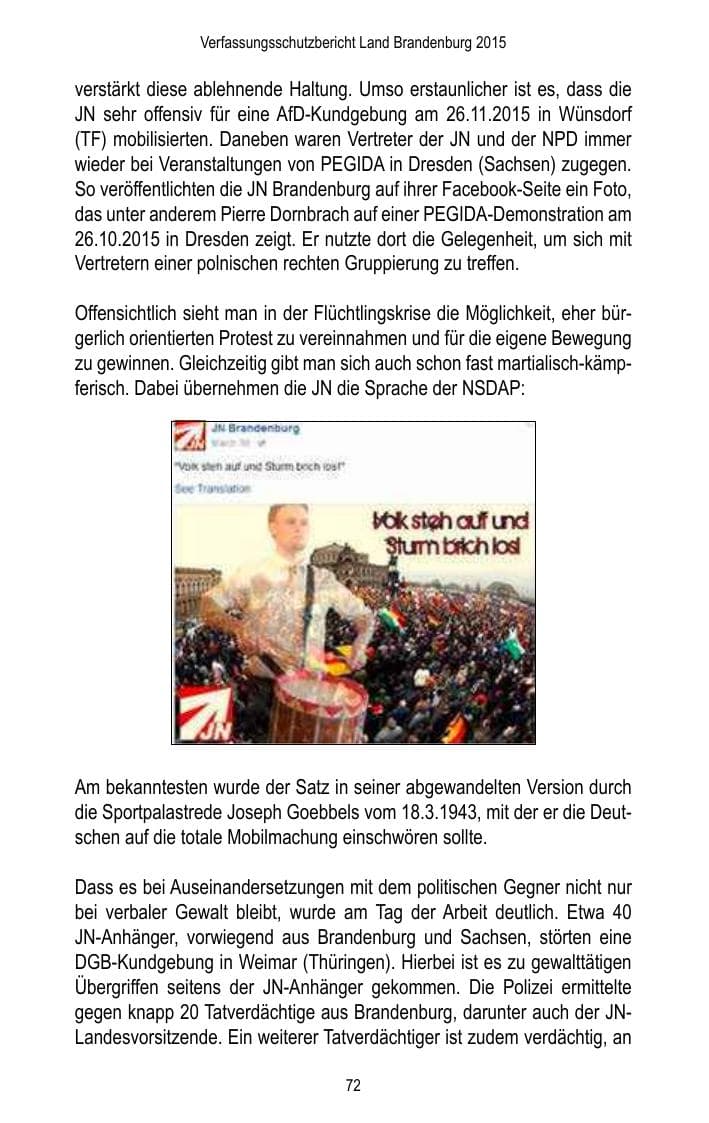 Seite 74 des Verfassungsschutzbericht 2015 Brandenburg