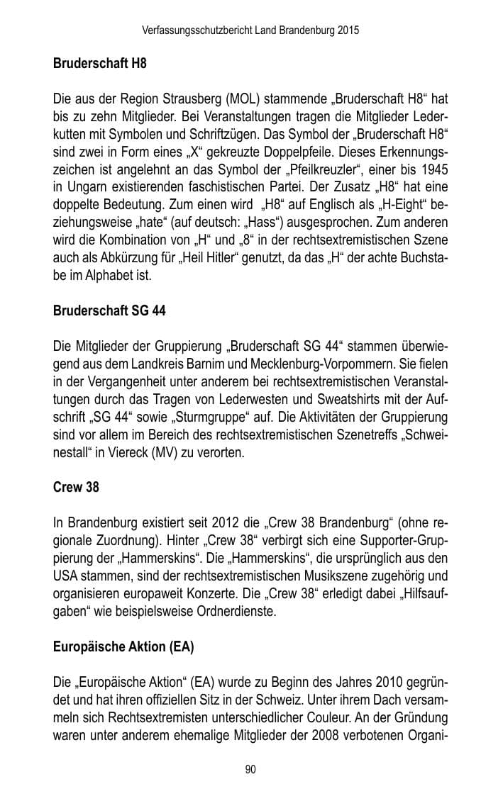 Seite 92 des Verfassungsschutzbericht 2015 Brandenburg