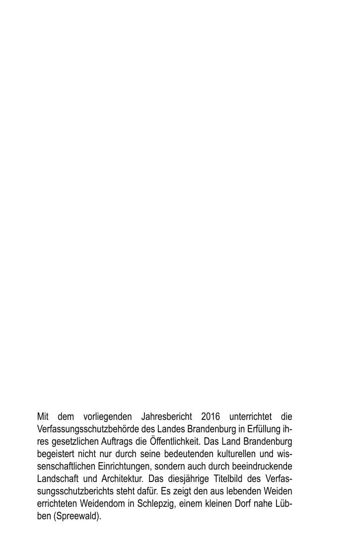 Seite 2 des Verfassungsschutzbericht 2016 Brandenburg
