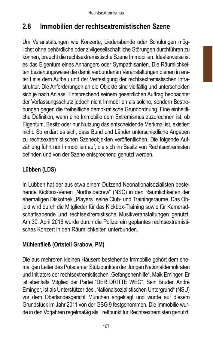 Seite 109 des Verfassungsschutzbericht 2016 Brandenburg